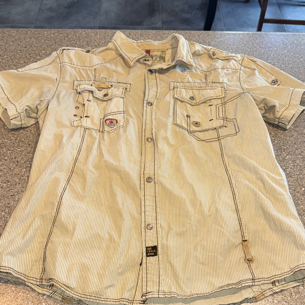 Y2k Fusai military metal snap grunge shirt
